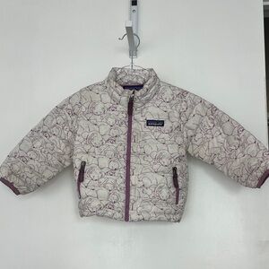 Patagonia Cream Puffer Jacket with Purple Trim